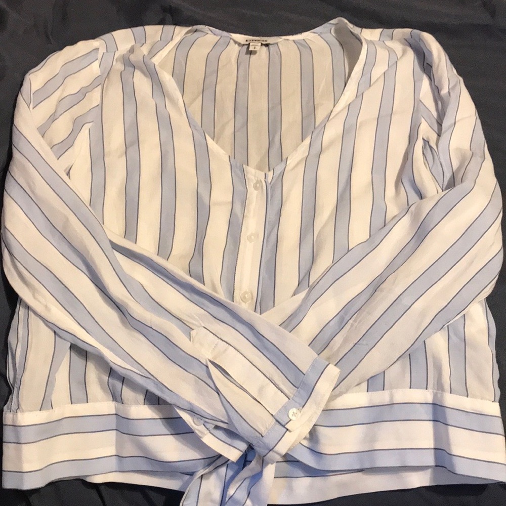 Express XS white and blue blouse